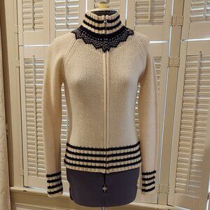 Gap Cream and Black Warm Wool Zippered Mock Turtleneck Sweater Size S
